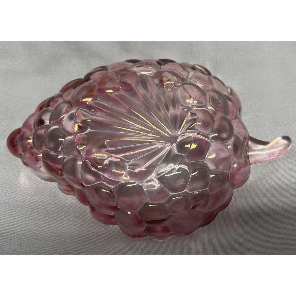 Vintage Anchor Hocking Grape Cluster Candy Mint Trinket Dish Translucent Purple